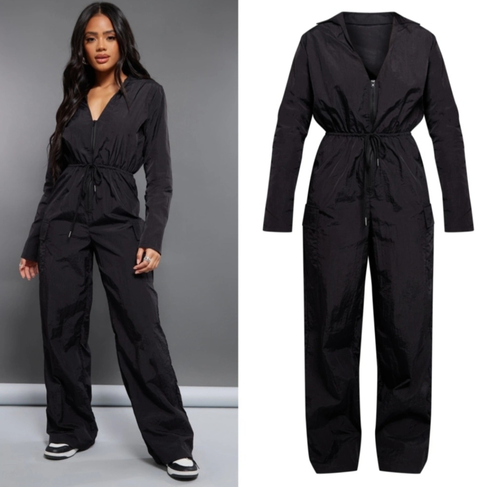 NWT Pretty LittleThing Black Drawstring Jumpsuit